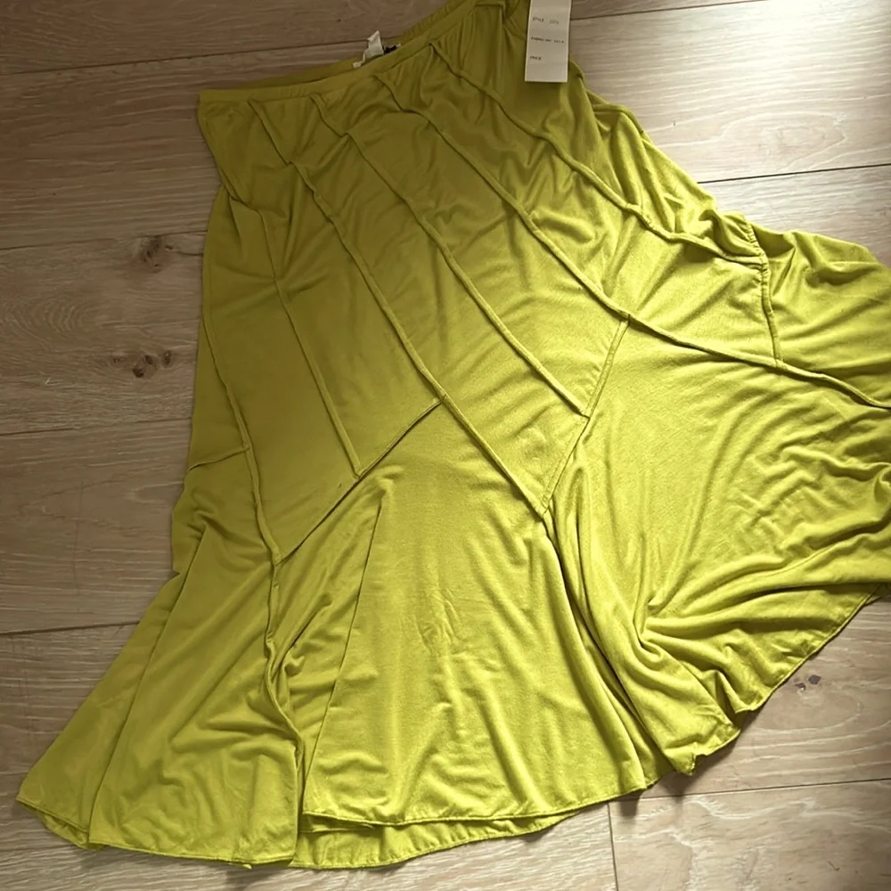 Lapis Women’s Luxe Jersey Knit Boho Inside Out Patchwork Seems Green Skirt - Picture 7 of 7